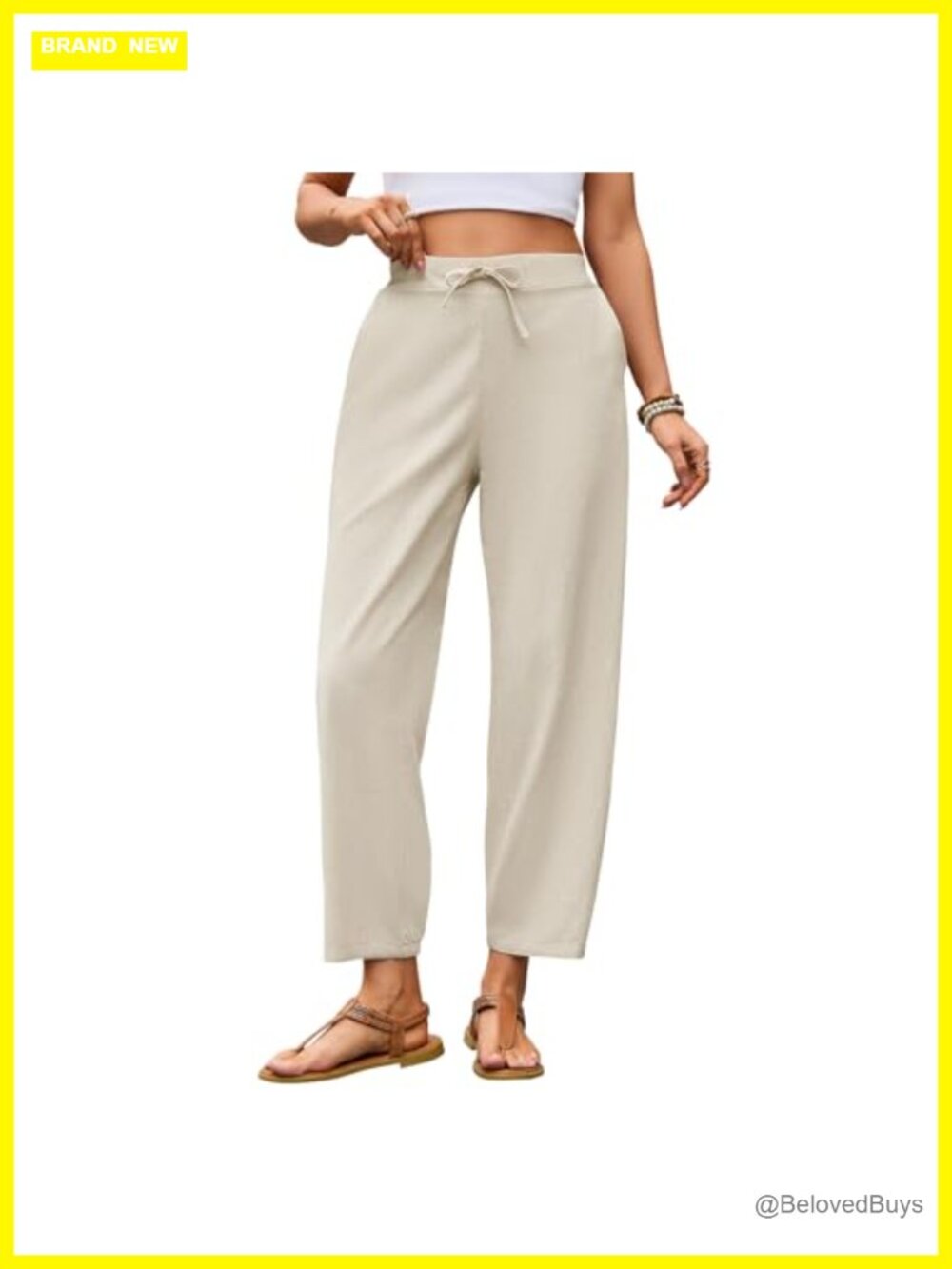 Womens Cotton Linen Capri Pants Tapered Leg Beach Vacation Casual